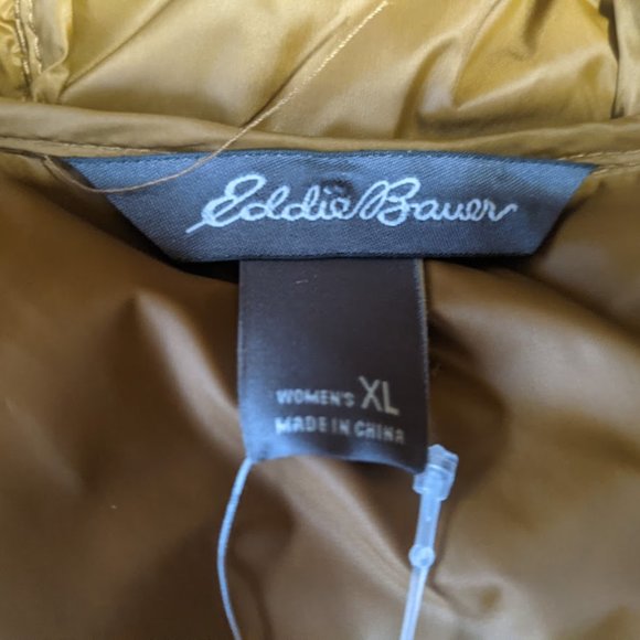 EDDIE BAUER DOWN Bronze Gold  Puffer Hooded Wiinter Coat XL New NWT - Picture 4 of 8